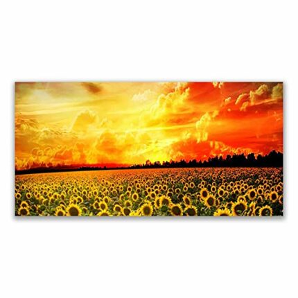 Tulup Glass Splashback for Kitchen - 55.1 in x 27.6 in / 140x70 cm - Cooker Wall Protection Tempered Glass - Meadow Sunflowers Floral