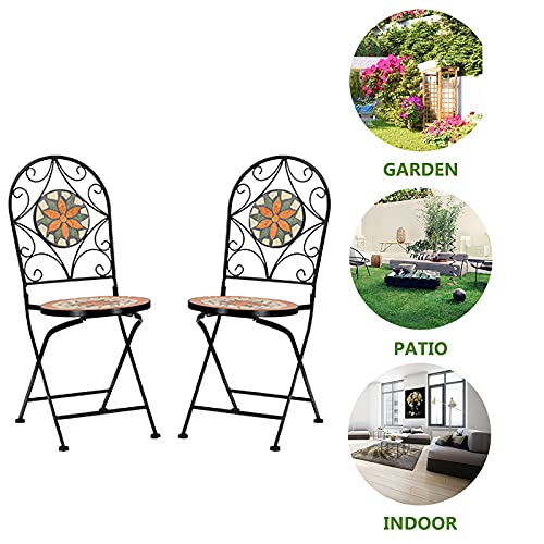 HONGRU Garden Chairs Set of 2, Outdoor Patio Garden Bistro Ceramic Inlaid Maple Leaf Shape Elegant Design Mosaic Chair Set -(Delivery in 3-15 Day