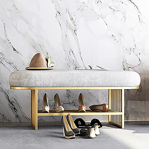 Luxurious Entryway Bench with Golden Shoe Rack,Velvet Shoe Bench Upholstered Bench Seat,Modern Shoe Rack Bench Shoe Storage Bench Shoe Organizer-