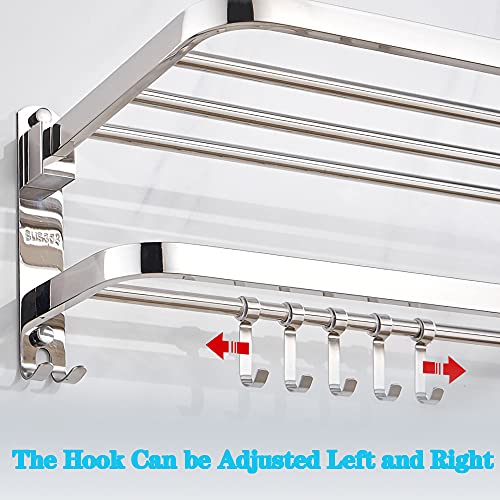 DDS-DUDES Bathroom Towel rack, Wall Mounted Stainless Steel Self Adhesive Towel Rail with Double Towel Shelf, Towel Shower Holder Organizer with