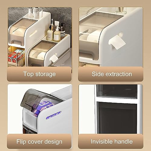Bathroom Floor Cabinet Storage, 4-Tier Slim Toilet Paper Storage Cabinet with Clear Drawers and Casters, Large Capacity Narrow Vertical Dresser T