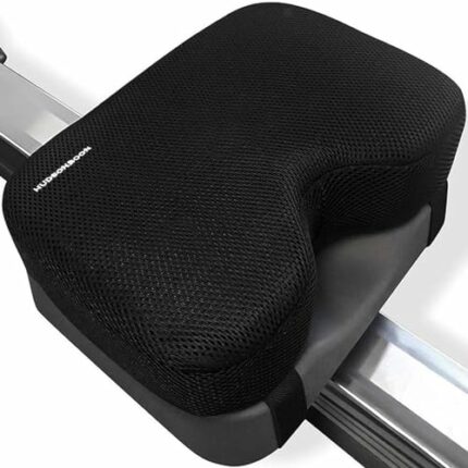 Hudsonboon Rowing Machine Seat Cushion - Black with White Embroidery Memory Padding - Complete with Mesh Cover- Anti-Slip Bottom with Straps