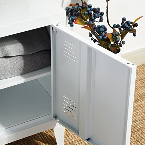 Homybec Single Metal Locker Storage Cabinet 1-Door, Scandinavian Free Standing 2 Tier Shelves Bedside Nightstand Cupboard, Side Storage Organizer