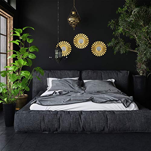 Relaxdays Sunburst Decor Mirror, Set of 3, Round Hanging Mirror, Plastic Frame, Ø 25 cm, Gold