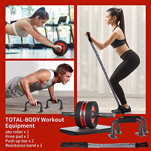 EnterSports Ab Rollers Wheel Kit, Exercise Wheel Core Strength Training Abdominal Roller Set with Push Up Bars, Resistance Bands, Knee Mat Home G