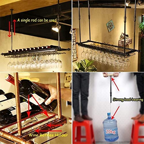 Metal Ceiling Hanging Wine Holder, Adjustable Height Ceiling Wine Bottle Holder, Stemware Racks, Goblet Rack, Kitchens Bar Counter Wine Storage D
