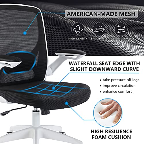 KERDOM Ergonomic Office Chair, Breathable Mesh Desk Chair, Lumbar Support Computer Chair with Wheels and Flip-up Arms, Swivel Task Chair, Adjusta