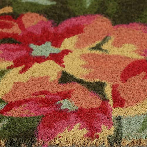 Relaxdays Doormat Coir Flower Blossom, 40 x 60 cm, Door Mat Inside & Outside, Non-Slip Wiper, Rectangular, Multicoloured