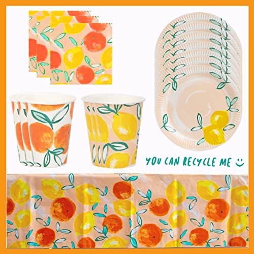 Recyclable Paper Table Cover |Summer Themed Disposable Tropical Tablecloth, Tableware Decorations Lemon & Orange Citrus Design, Alfresco Dining,