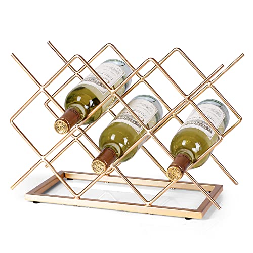 Drincarier Countertop Wine Rack - 10 Bottle Freestanding Modern Rose Gold Metal Small Wine Rack - Tabletop Wine Holder Stand for Cabinet, Pantry,