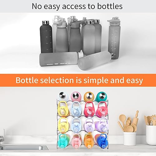 clbutge Water Bottle Organizer for Cabinet, 4 Pack Stackable Water Bottle Storage Rack, Kitchen Pantry Organization and Storage Shelf, Wine Drink