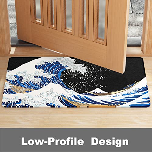 Rnivvi Front Door Mat, 30"x17" Wave Theme Indoor Outdoor Welcome Mat, Heavy Duty Low Profile Anti-Slip Entryway Rug for Home Entrance, Floor, Pat