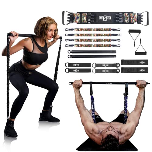INNSTAR Portable Home Gym Set with Workout Bar, Bench Press Set, Squat Resistance Band, Door Anchor and More-Full Body Workout Equipment to Build
