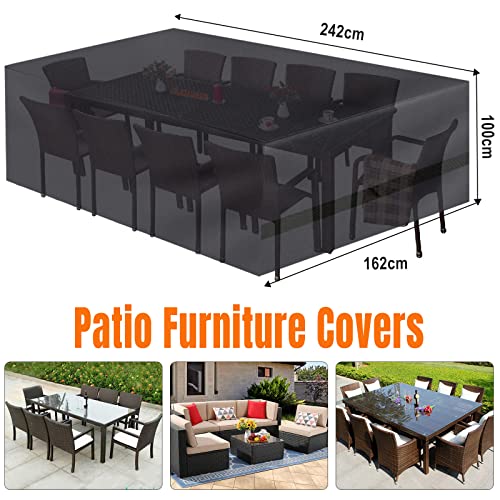OKPOW Garden Furniture Covers Waterproof - 242x162x100cm Outdoor Patio Rattan Table Cover - 600D Rectangular Large Heavy Duty Sofa Protective Cov