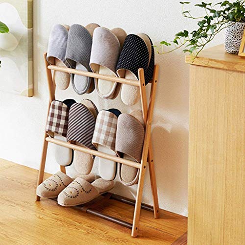 n/a Simple Shoe Rack, Folding Door Slippers Shelf Solid Wood Space Saving Door Storage Rack