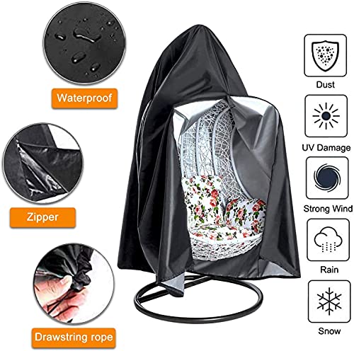 Patio Hanging Chair Cover - Egg Swing Cocoon Chair Cover with Zipper, Outdoor Waterproof Windproof Durable Heavy Duty Garden Furniture Protector,