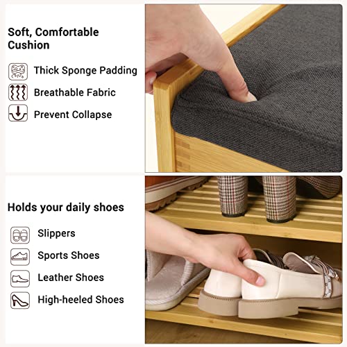 FORABAMB Shoe Bench, Shoe Storage Bench with Padded Cushion, Entryway Bench with Flip-Open Storage Box, Multifunctional Shoe Organizer Shelf with