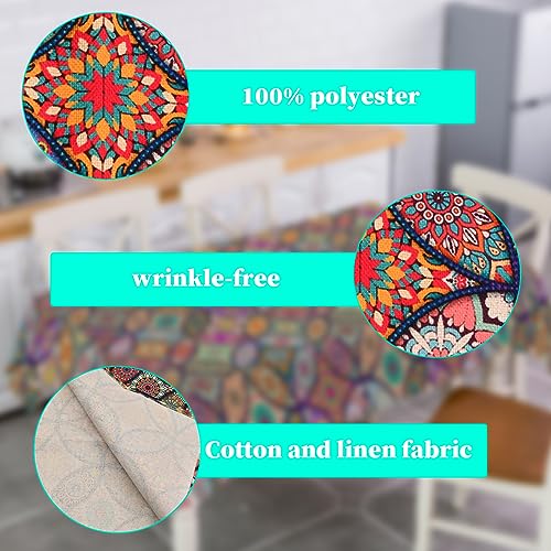 Rectangular Boho Garden Tablecloths, Bohemia Washable Waterproof Polyester Table Cloth, Resistant Wrinkle Free Mandala Waterproof Polyester Table
