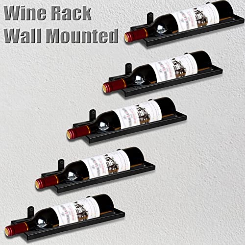 LUNKUIVY 6 PCS Wine Rack Wall Mounted, Hanging Wall Wine Bottle Display Organizer Holder, Black Iron Wall Wine Rack for Home Kitchen and Bar Deco