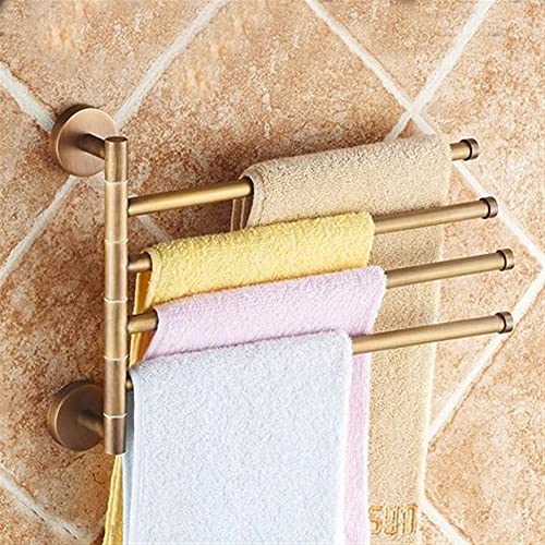 HIGOH Towel Racks, Towel Rail for Bathroom,Antique Brass 4 Layer Activities Towel Bar Holder,180 Degree Rotation Wall Bathroom Accessories Hanger