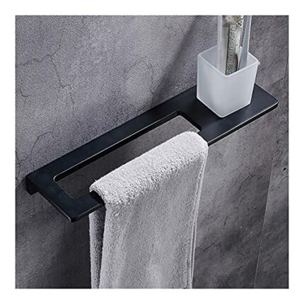 HIGOH Towel Rack Towel Bar Towel Rack Towel Bar and Toothbrush Cup, Space Aluminum in the Bathroom Wall Mounted Towel Holder Bathroom Accessories