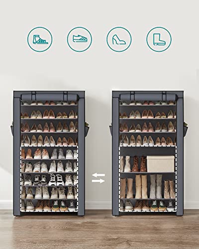 SONGMICS 10-Tier Shoes Rack with Dustproof Cover, 28 x 88 x 160 cm, Shoe Storage Cabinet, Shoe Organiser, Shoe Stand Holds 40-50 Pairs of Shoes,