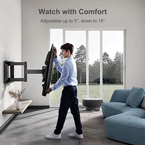 Perlegear TV Wall Bracket for 37-84 Inch Flat/Curved TVs up to 60kg, Swivel Tilt TV Bracket Max.VESA 600x400mm, Full Motion TV Wall Mount with Du