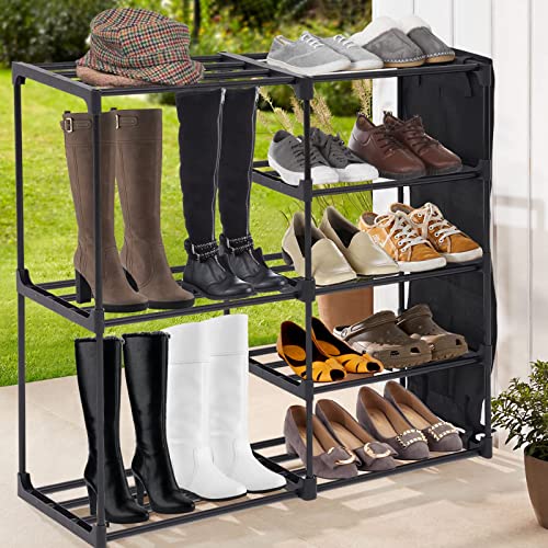 NUKied 5-Tier Shoe Rack Metal Shoe Shelf Shoe Storage Organizer with Storage Bag Stable Metal Frame Heavy duty Durable Shoe Tower for Closet, Hal