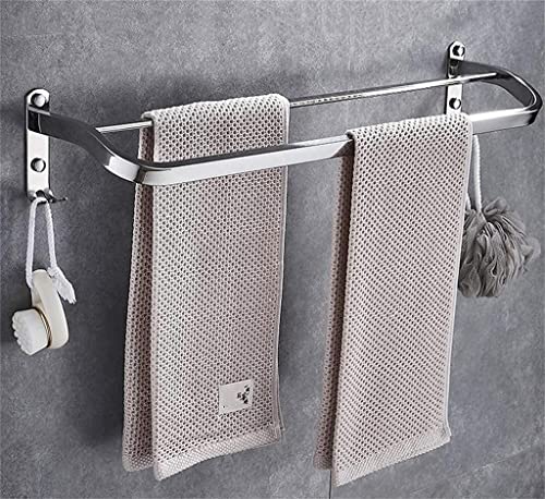 XHALERY Bathroom Towel Bar Bathroom Towel Rack Two Rod Towel Bar Kitchen Rag Storage Shelf Shower Rack - Silver Tower Hanger/50Cm