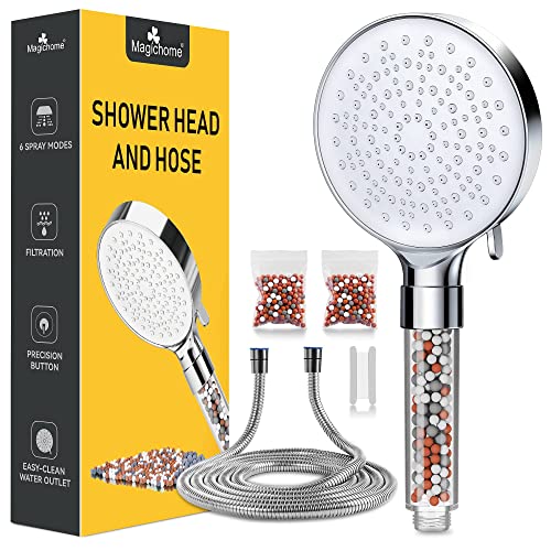Ionic Shower Head and 2M Hose, Magichome Newest 6 Modes High Pressure Universal Filter Shower Head for Hard Water Low Water Pressure with Extra R