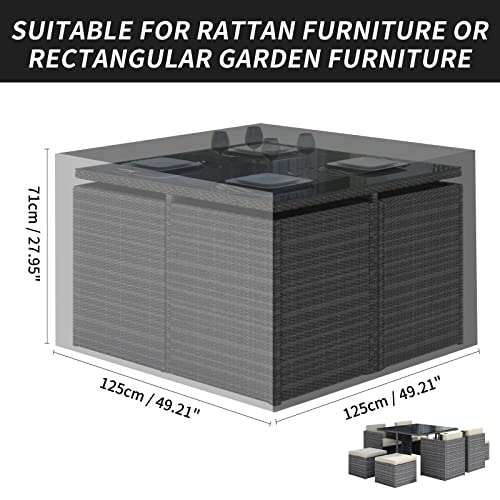 PATIO PLUS large Cube Garden Table Furniture Covers, Outdoor Square Rattan Cube Furniture Set Covers,420D Oxford fabric, Waterproof, Windproof, A