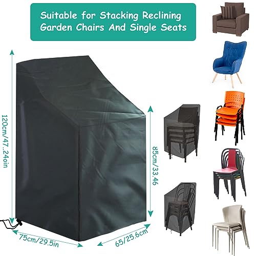 Ruucy 2PCS Garden Chair Covers Waterproof for Outdoor, Windproof Anti-UV Patio Stacking Chair Covers with Fixed Cord, Upgraded 210D Oxford Garden