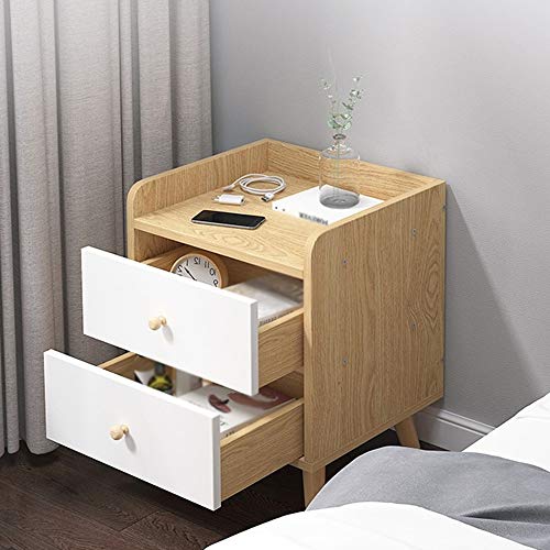 LUKEO Solid Wood Bedside Cabinet Side Cabinet Bedroom Household Storage Cabinet, Double Drawer Design Bedside Cabinet