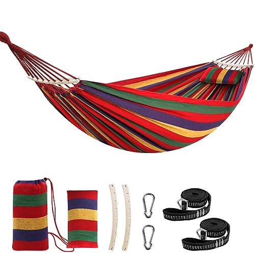 Chihee Cotton Hammock Large Soft Breathable Camping Hammock Holds Up to 660lbs Portable Tree Hammock with Detachable Spreader Bar Pillow 2 Strong