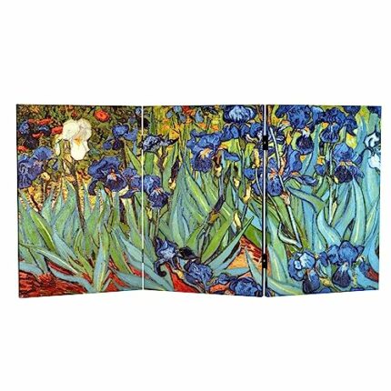 Red Lantern 2 ft. Short Double Sided Works of Van Gogh Canvas Folding Screen - Irises/Starry Night Over Rhone 3 Panel Freestanding Partition Sepa