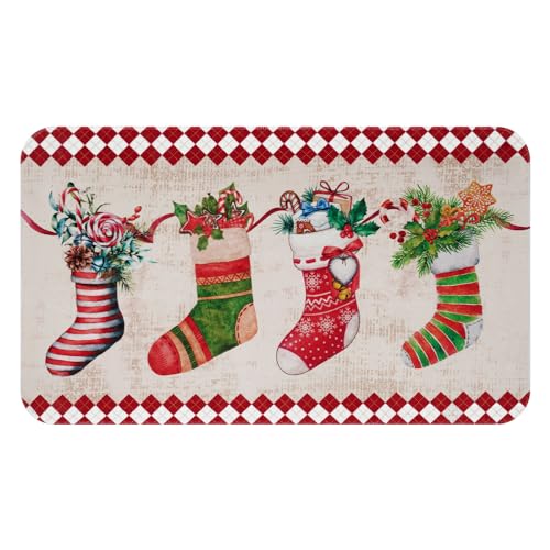 ASPMIZ Christmas Door Mat Outdoor, Christmas Stockings Area Rug Doormat Non Slip, Winter Absorbent Doormat Indoor Entrance, Low-Profile Door Rugs