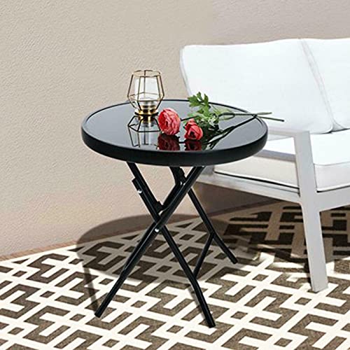 Marco Paul Black Round Folding Side Drinks Table Side Coffee Table Garden Patio Drinks Home Indoor Outdoor Furniture Bistro Occasional Portable D