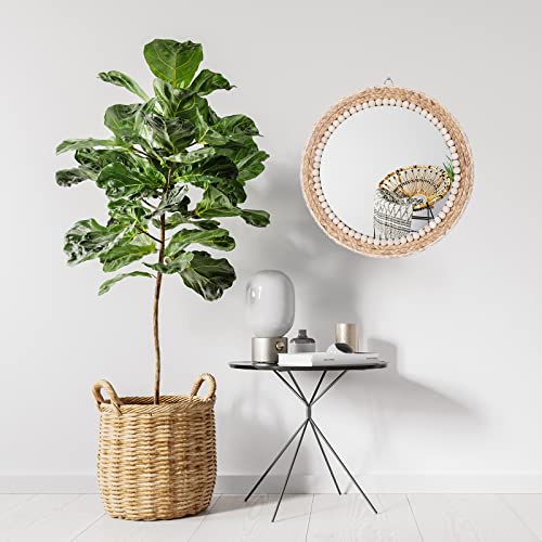 C&Z 15 Inch Boho Round Hanging Wall Mirror Decorative Rattan Circle Wall Mounted Mirror for Farmhouse, Living Room, Bedroom, Bathroom