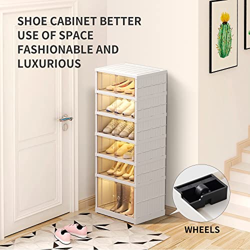 CIMLORD 6-12 Pairs Shoe Rack for Closet Foldable Shoe Organizer Plastic Shoe Boxes Clear Brown Doors Shoe Cabinet for Entryway Easy Assembly Shoe