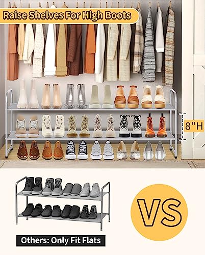 SLEEPING LAMB 2-Tier Long Shoe Rack organizer for Closet, Stackable Wide Shoe Shelf Holds 18-Pairs Low Shoe Storage for Bedroom, Floor, Entryway