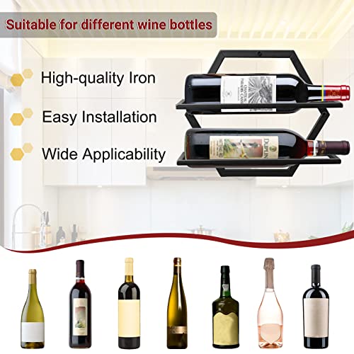 Giyiprpi 2Pcs Wall Mounted Wine Bottle Stemware Rack, Metal Hanging Wine Display Holder with 3 Stemware Glass Organizer, Red Wine Racks for Home