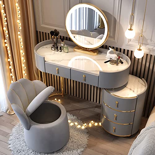 Dressing Table,Dressing Table with LED Lights Mirror Dressing Table and Cushioned Stool Vanity Makeup Desk Set with Drawerswith Adjustable Bright