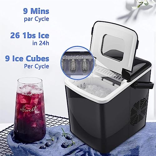 Shykey countertop ice machine Portable Ice Maker Machine 26 Lbs/24H with Ice Scoop for Home Use ice maker machine