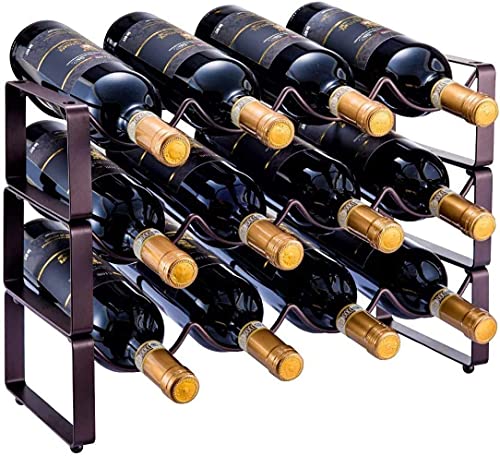 MSYU 3 Tier Stackable Wine Rack Countertop Cabinet Wine Holder Wine Storage Shelf Hold 12 Bottles, for Kitchen, Bar, Pantry, Wine Cellar, Basemen