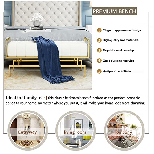 Luxurious End of Bed Bench,Leather Upholstered Bedroom Bench Bench Seat,Modern Multifunction Shoe Bench Entryway Bench Dining Bench-White 80x35x4