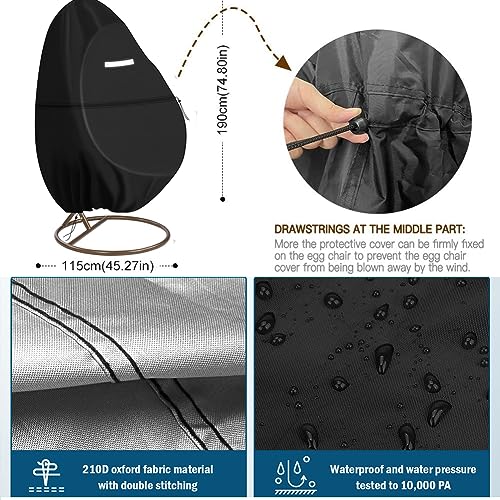 Patio Hanging Egg Chair Cover, Outdoor Single seat Cocoon Swing Egg Chair Cover Waterproof, 210D Heavy Duty Veranda Garden Large Cover for Egg Ch