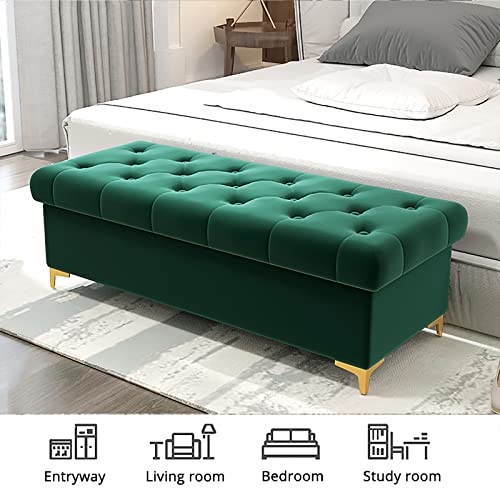 Luxurious Ottoman Bench with Storage,Modern Storage Chest Storage Ottoman Bench for Bedroom Living Room,Velvet Upholstered Storage Bench End of B