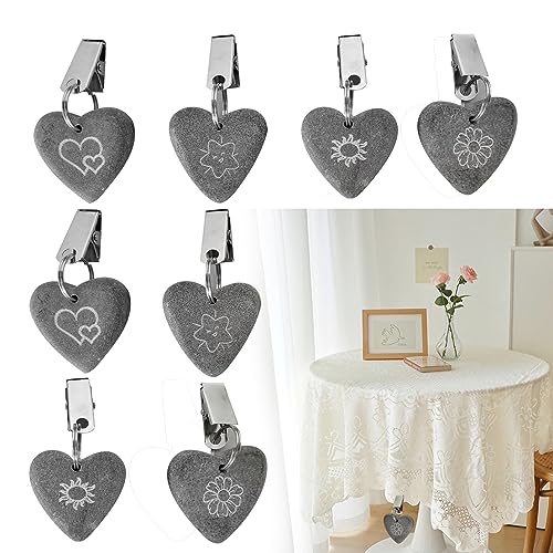 Divono 8Pcs Table Cloth Clips For Outside Table,Tablecloth Clips,Curtain Weights Pendant Heart Shape Stone With Metal Clips For Outdoor Party Pic