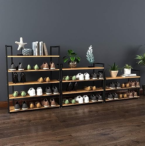 KRHINO Shoe Rack Simple Assembly 4 Tiers Board Shoe Rack With Handle Shoe Storage Cabinet Organizer For Home Shoes (Color : Schwarz)