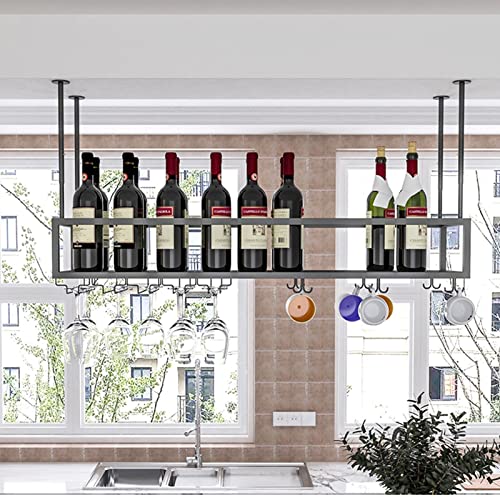 EYLINK Ceiling Hanging Wine Rack, Simple Style Black Iron Stemware Glasses Racks,Upside Down Wine Holder for Bars,restaurants,kitchens Wine Bottl